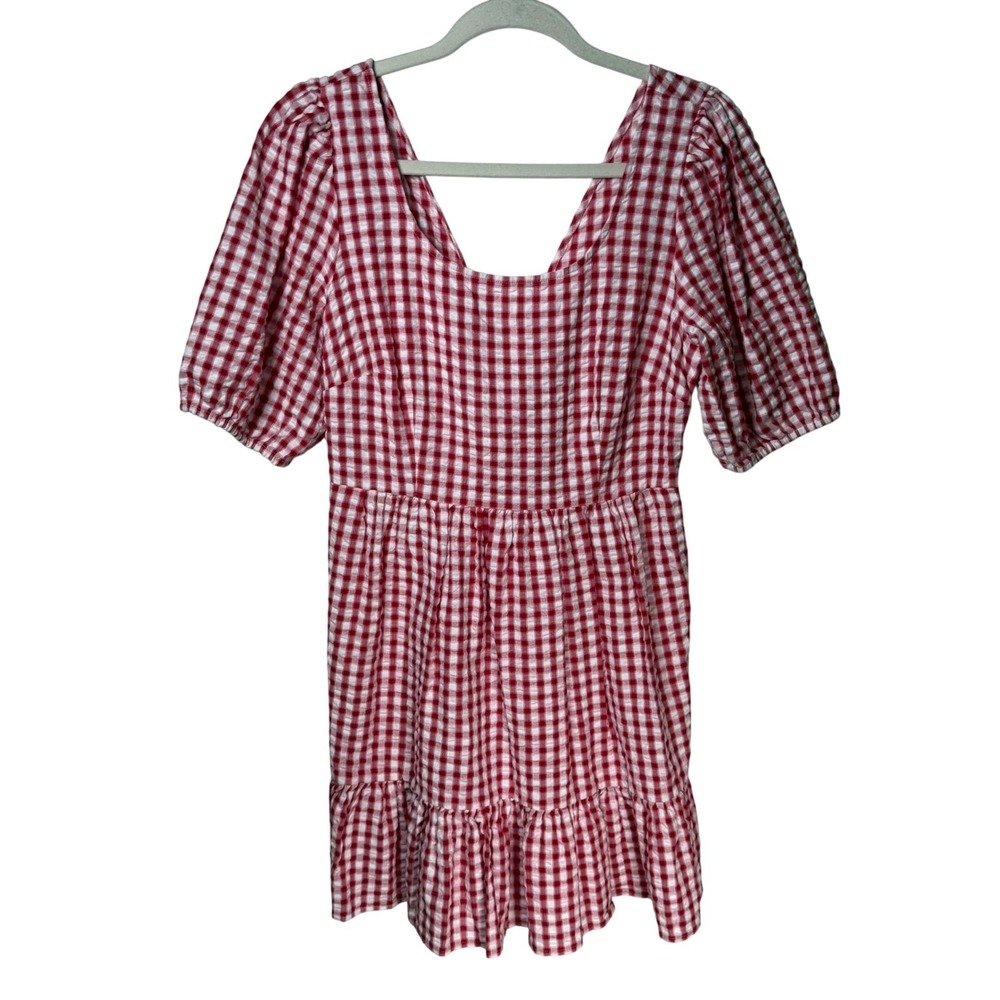 NWT LOFT Size 8 Picnic Gingham Cotton Puff Sleeve Dress Cottagecore Seersucker - Picture 2 of 12